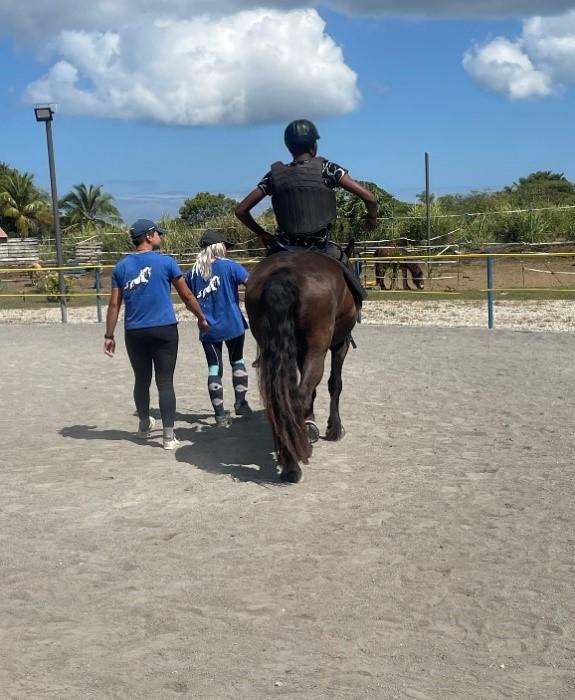 Apprentissage de la montée sur cheval